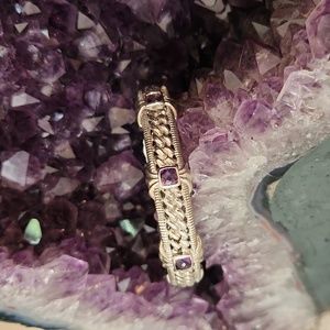 Judith Ripka Amethyst 925 Sterling Silver Hinged Bracelet